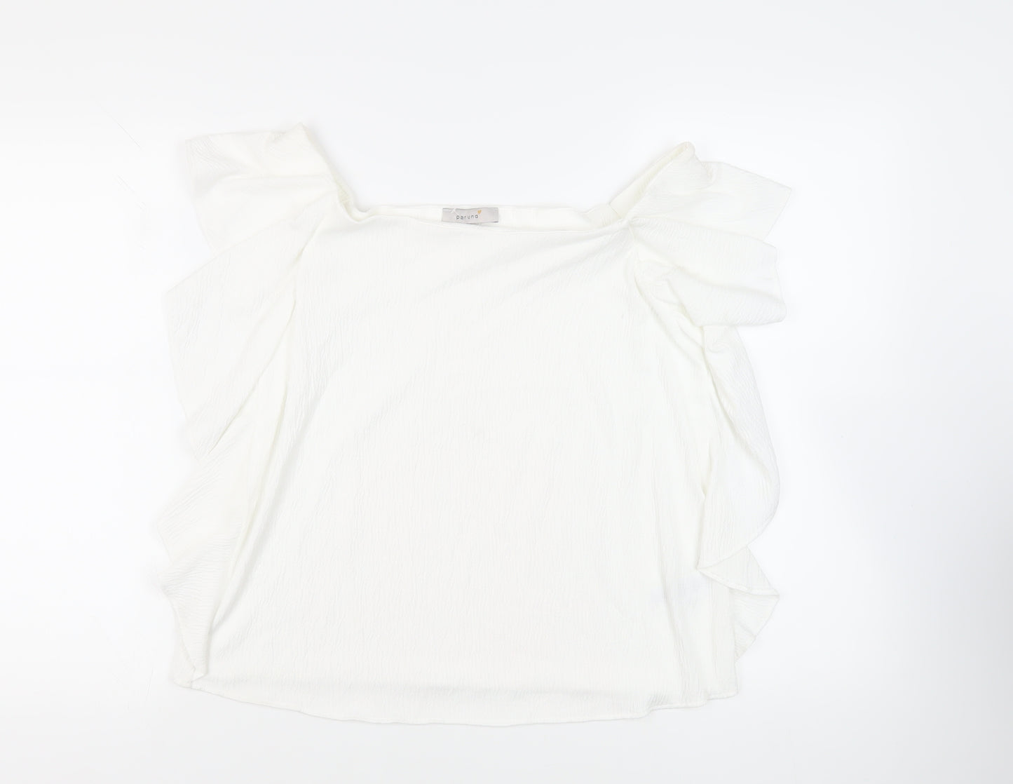 Per Una Womens White Polyester Basic Blouse Size 14 Off the Shoulder - Ruffle