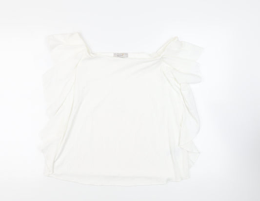 Per Una Womens White Polyester Basic Blouse Size 14 Off the Shoulder - Ruffle