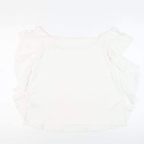 Per Una Womens White Polyester Basic Blouse Size 14 Off the Shoulder - Ruffle