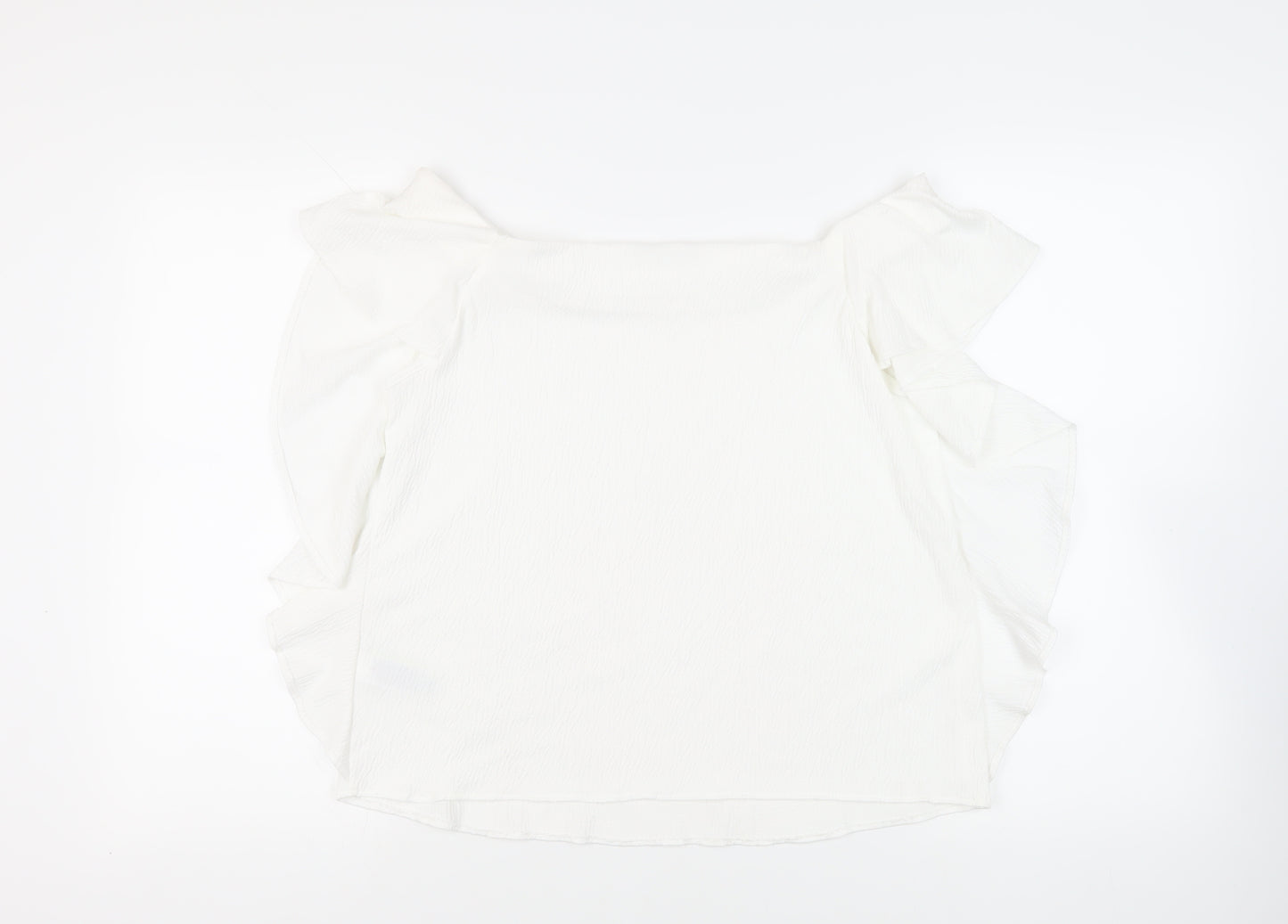 Per Una Womens White Polyester Basic Blouse Size 14 Off the Shoulder - Ruffle