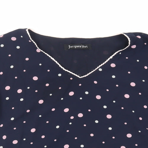 Jacques Vert Womens Blue Polka Dot Polyester Basic Blouse Size 14 V-Neck