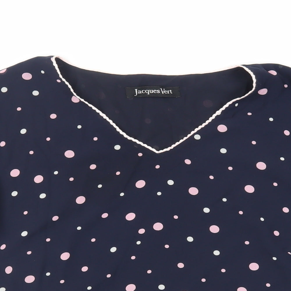 Jacques Vert Womens Blue Polka Dot Polyester Basic Blouse Size 14 V-Neck