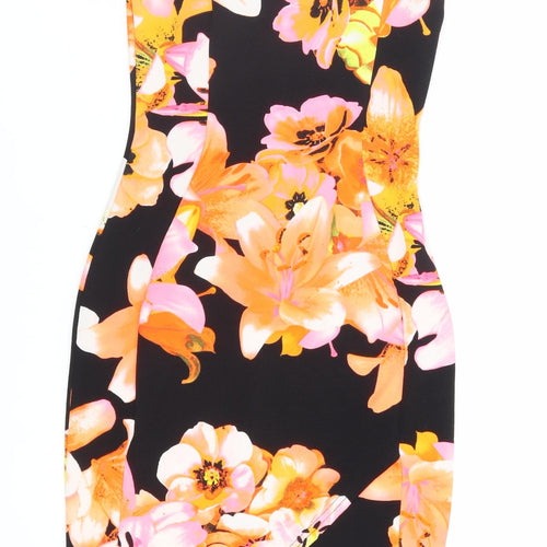 New Look Womens Black Floral Polyester Bodycon Size 10 Square Neck Pullover