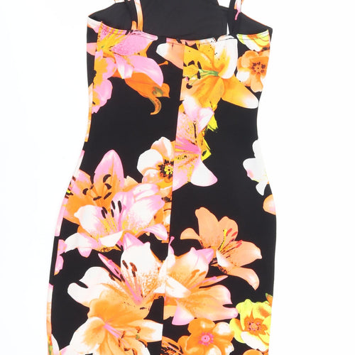 New Look Womens Black Floral Polyester Bodycon Size 10 Square Neck Pullover