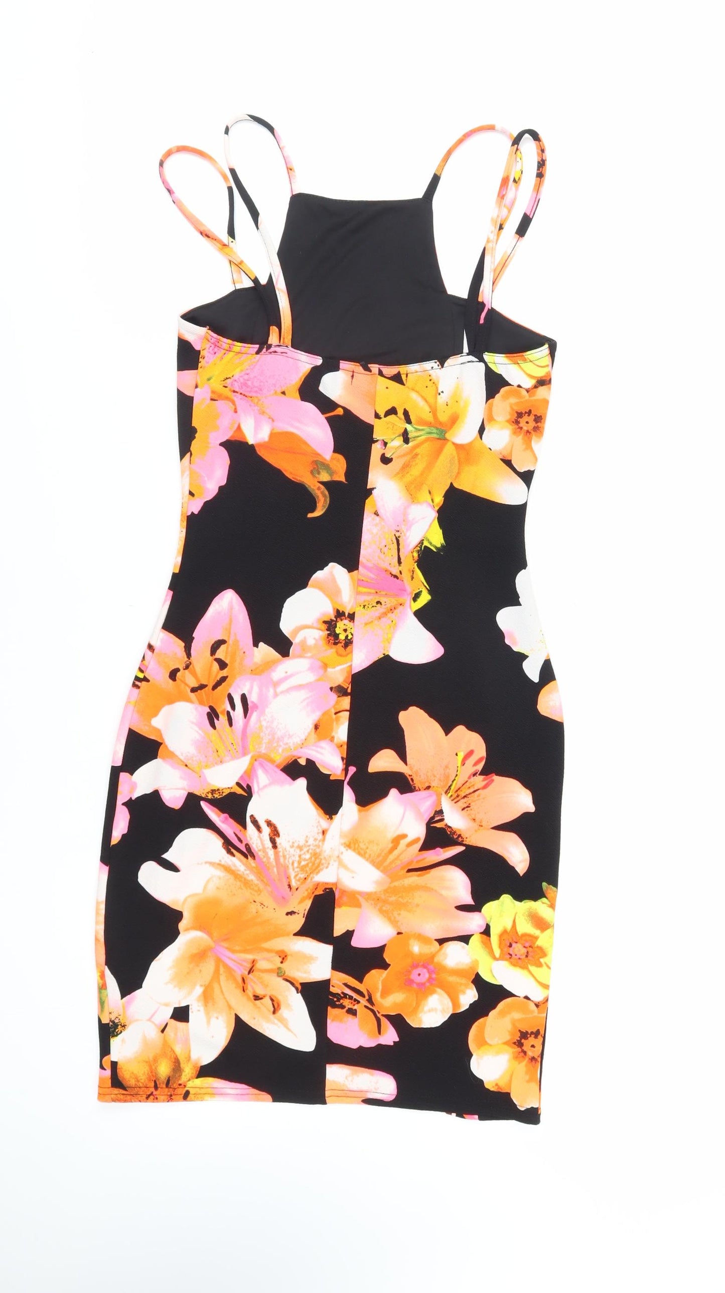 New Look Womens Black Floral Polyester Bodycon Size 10 Square Neck Pullover