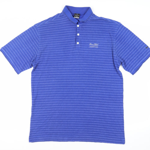 Nike Mens Blue Striped Cotton Polo Size L Collared Button