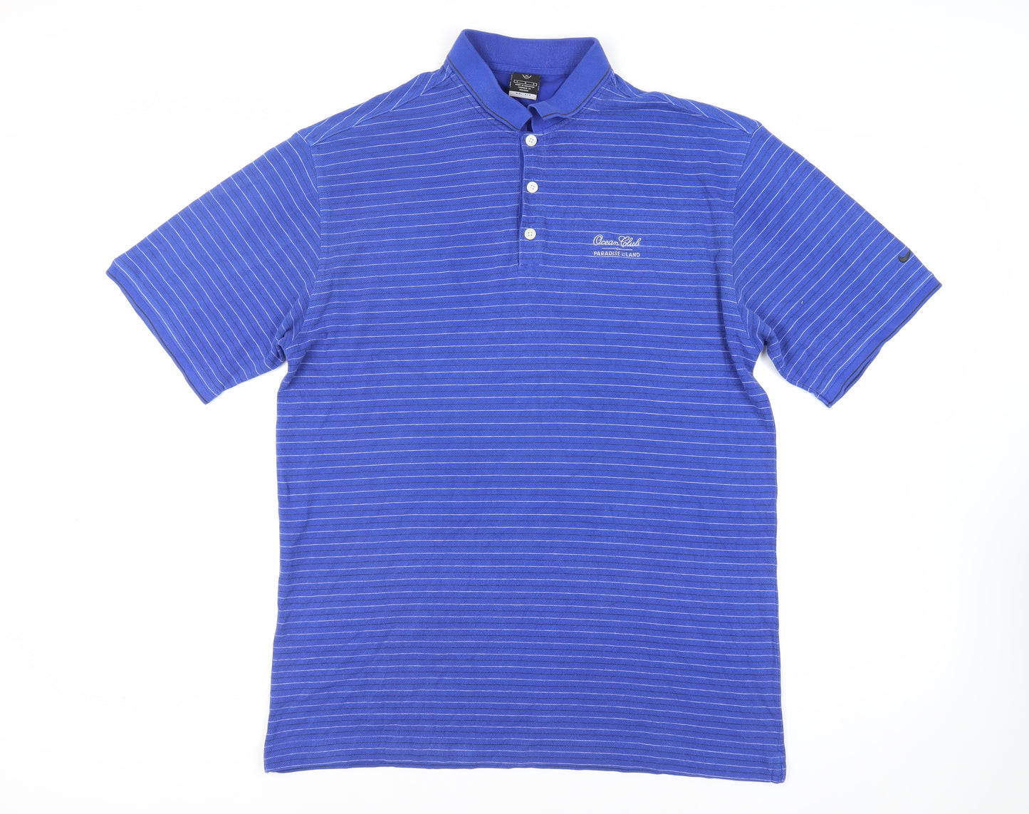 Nike Mens Blue Striped Cotton Polo Size L Collared Button