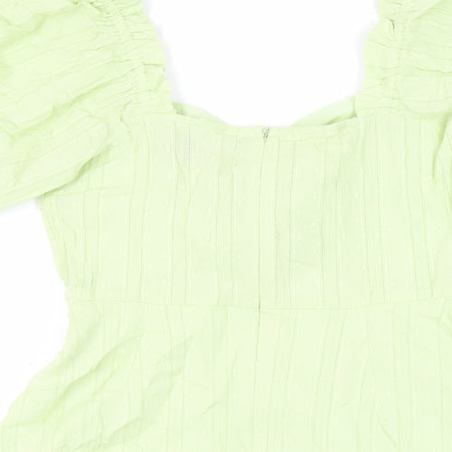 ASOS Womens Green Cotton Skater Dress Size 8 Square Neck Zip