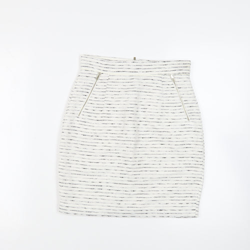 H&M Womens White Striped Polyester Straight & Pencil Skirt Size 8 Zip - Lined Pockets