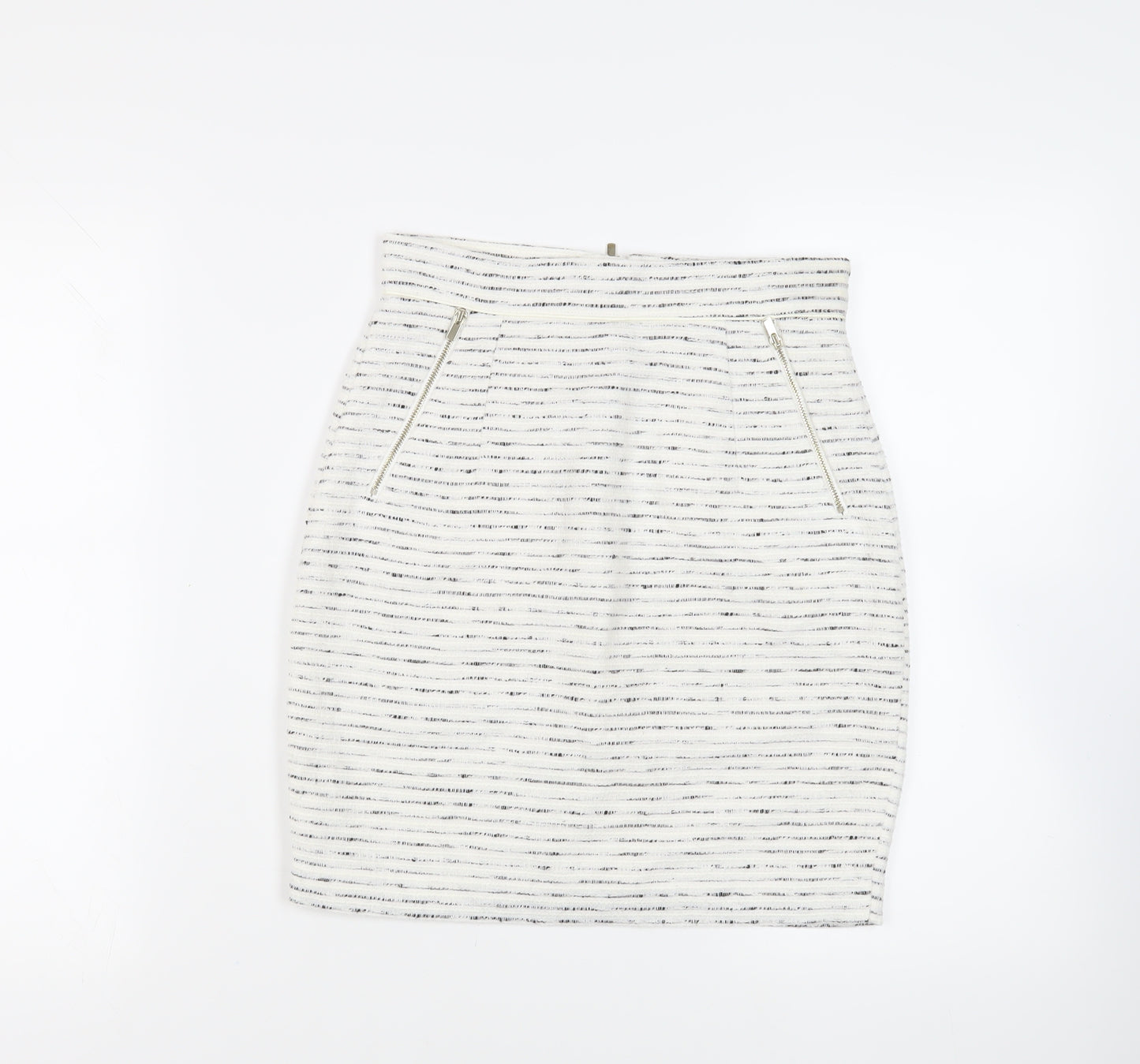 H&M Womens White Striped Polyester Straight & Pencil Skirt Size 8 Zip - Lined Pockets