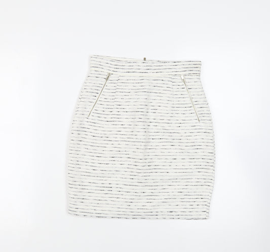 H&M Womens White Striped Polyester Straight & Pencil Skirt Size 8 Zip - Lined Pockets