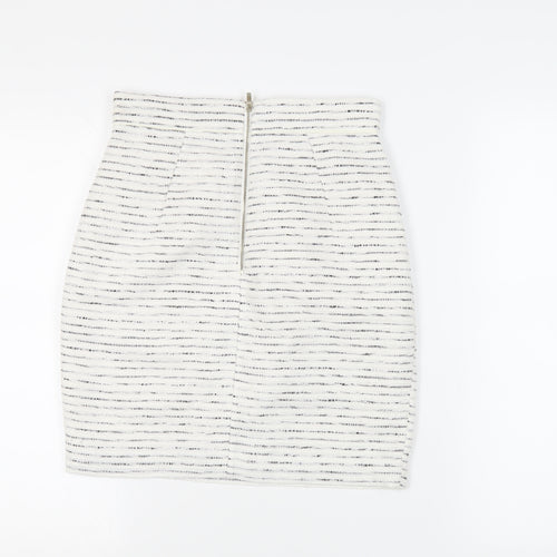 H&M Womens White Striped Polyester Straight & Pencil Skirt Size 8 Zip - Lined Pockets