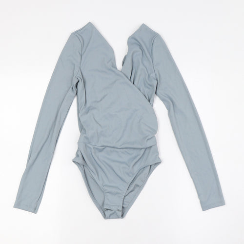 Topshop Womens Grey Polyester Bodysuit One-Piece Size 6 Snap - Ribbed