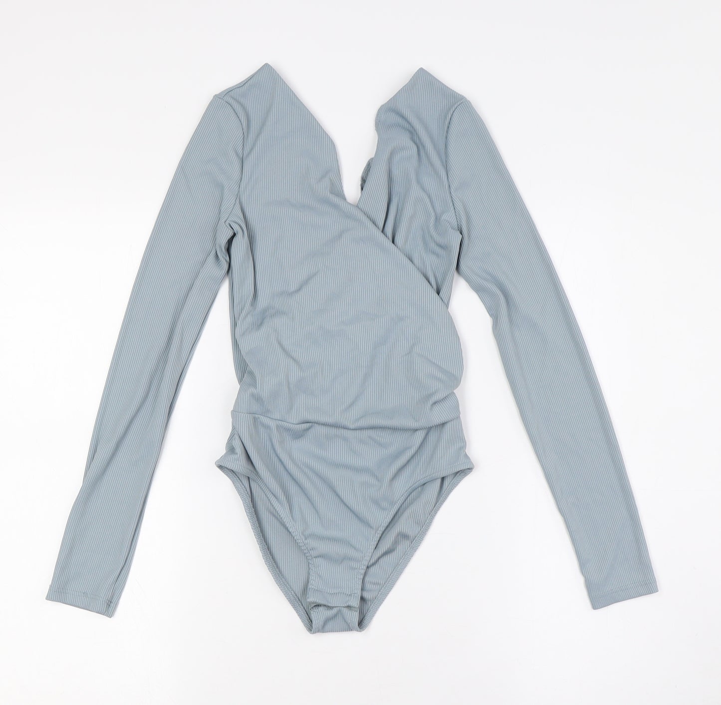 Topshop Womens Grey Polyester Bodysuit One-Piece Size 6 Snap - Ribbed