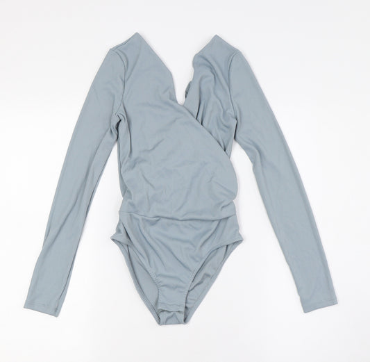 Topshop Womens Grey Polyester Bodysuit One-Piece Size 6 Snap - Ribbed