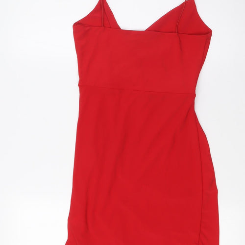 PRETTYLITTLETHING Womens Red Polyester A-Line Size 8 Scoop Neck - Wrap Effect