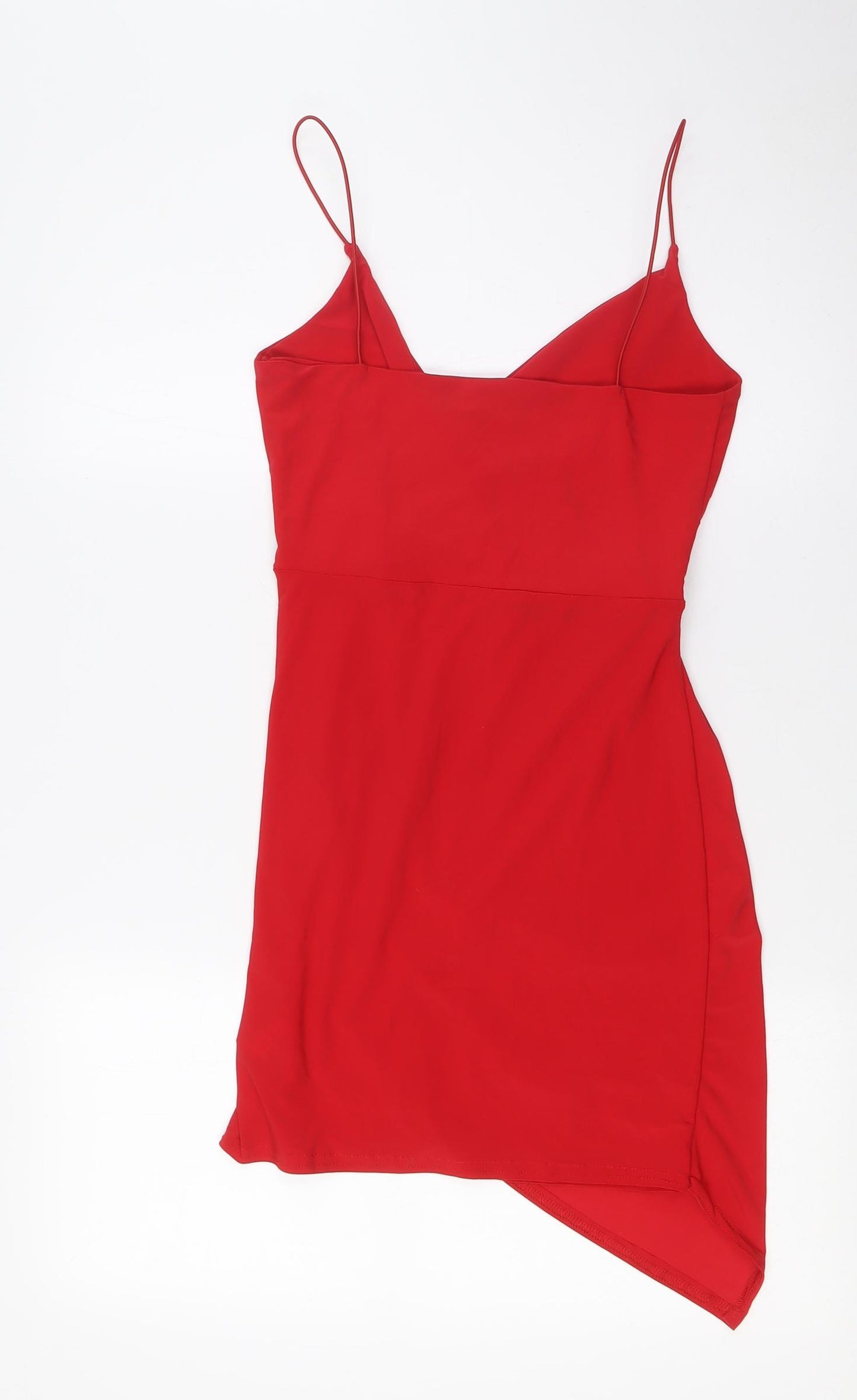 PRETTYLITTLETHING Womens Red Polyester A-Line Size 8 Scoop Neck - Wrap Effect