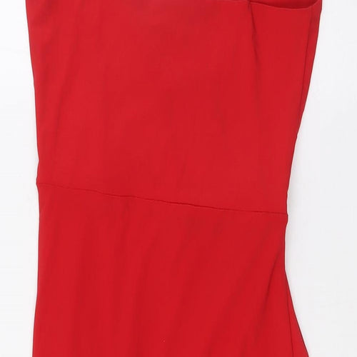 PRETTYLITTLETHING Womens Red Polyester A-Line Size 8 Scoop Neck - Wrap Effect