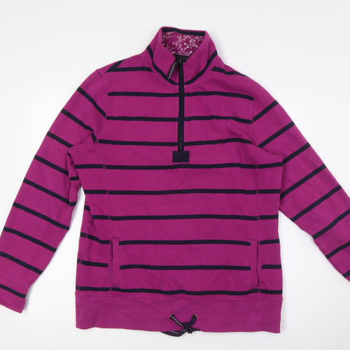 Per Una Womens Purple Striped Cotton Pullover Sweatshirt Size M Zip - 1/4 Zip