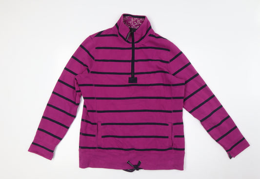 Per Una Womens Purple Striped Cotton Pullover Sweatshirt Size M Zip - 1/4 Zip