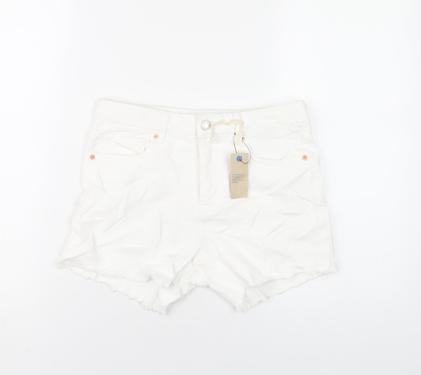 Marks and Spencer Womens White Cotton Cut-Off Shorts Size 6 L4 in Regular Zip