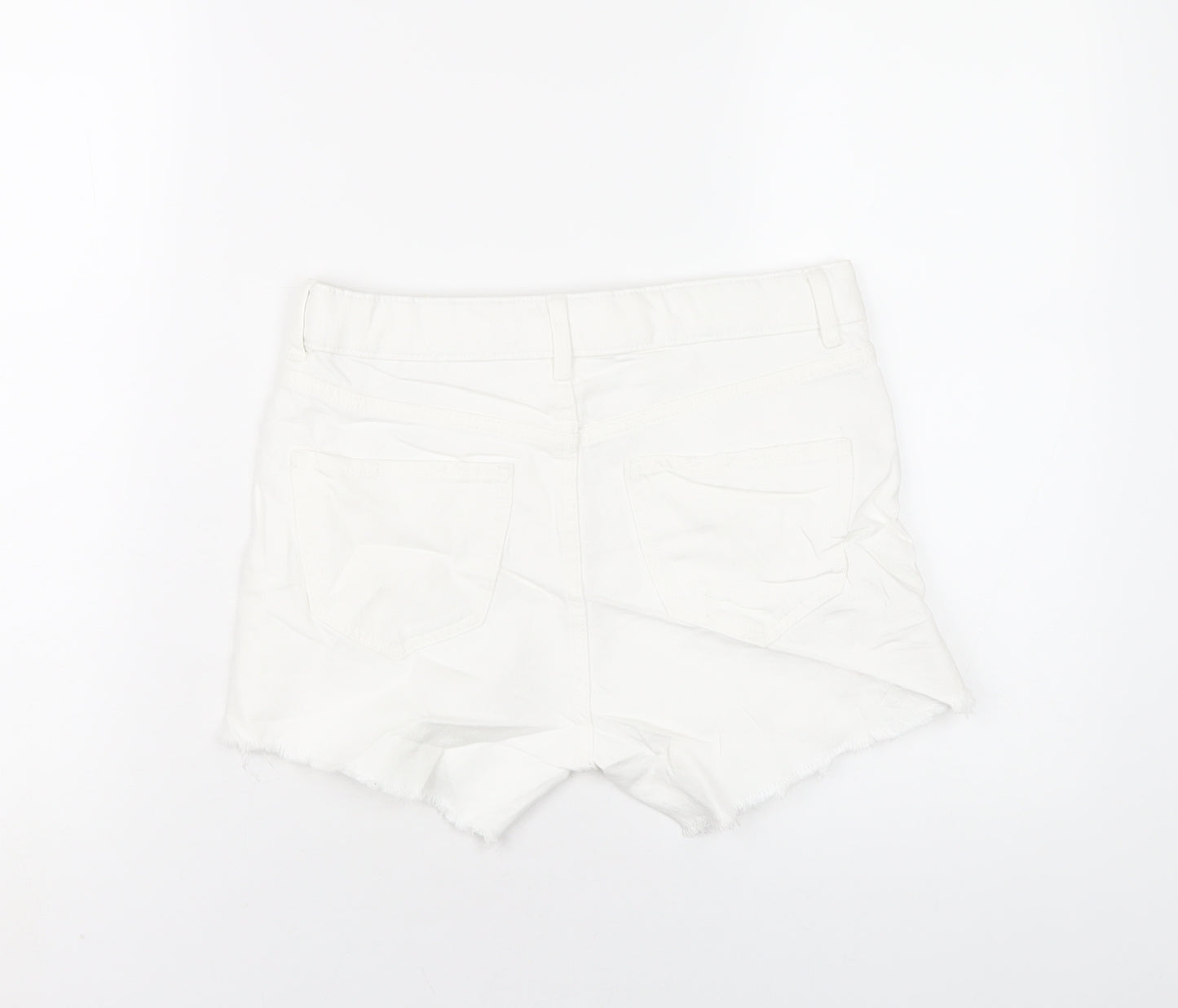 Marks and Spencer Womens White Cotton Cut-Off Shorts Size 6 L4 in Regular Zip