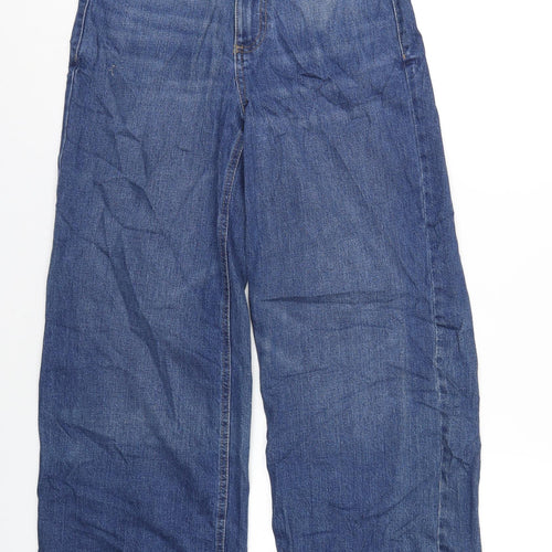 Marks and Spencer Womens Blue Cotton Wide-Leg Jeans Size 10 L29 in Regular Zip