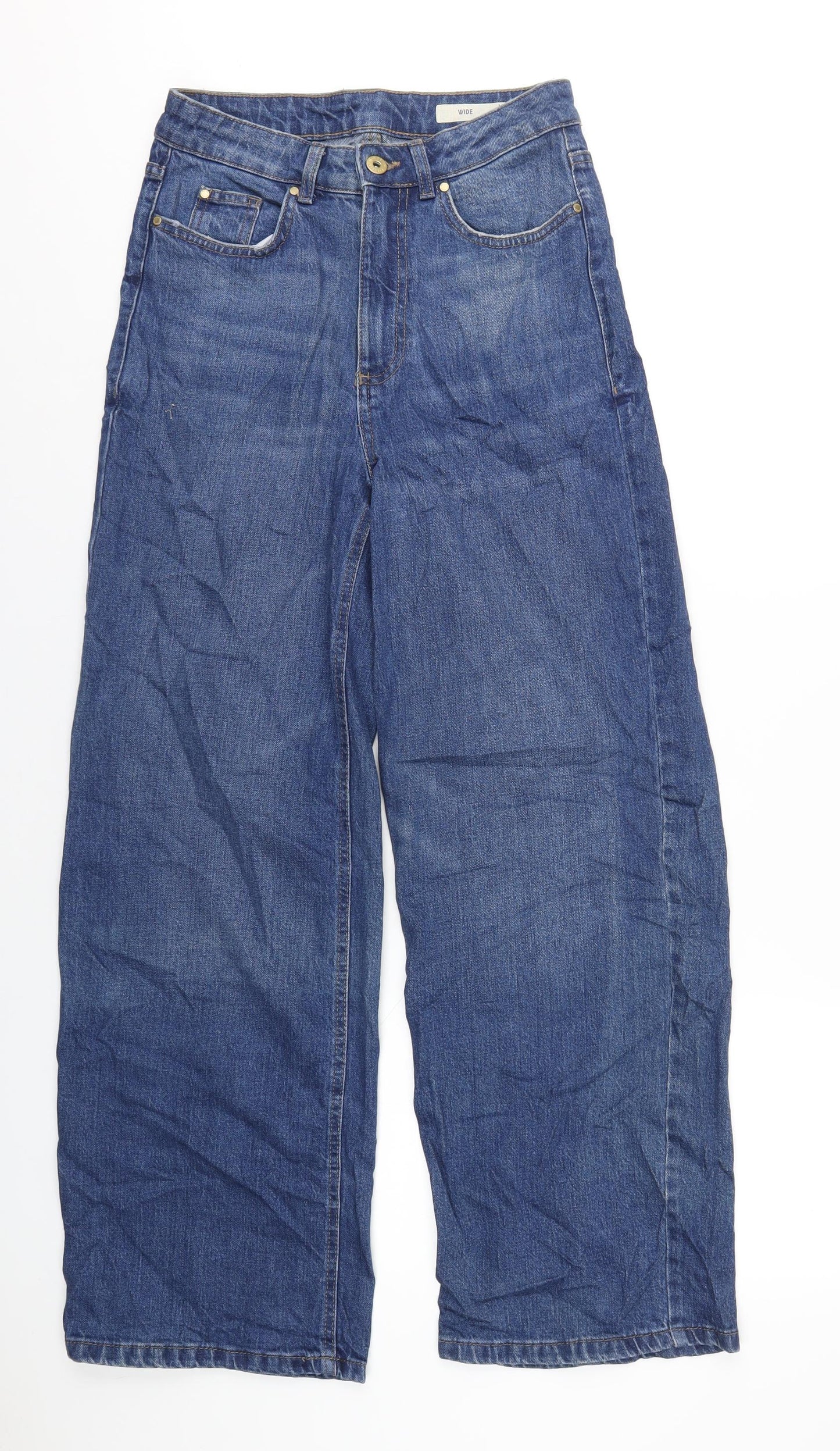 Marks and Spencer Womens Blue Cotton Wide-Leg Jeans Size 10 L29 in Regular Zip