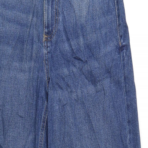 Marks and Spencer Womens Blue Cotton Wide-Leg Jeans Size 10 L29 in Regular Zip