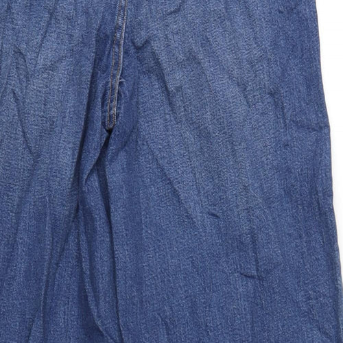 Marks and Spencer Womens Blue Cotton Wide-Leg Jeans Size 10 L29 in Regular Zip