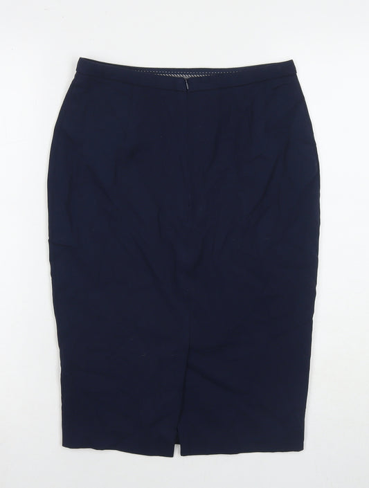 Marks and Spencer Womens Blue Polyester Straight & Pencil Skirt Size 8 Zip