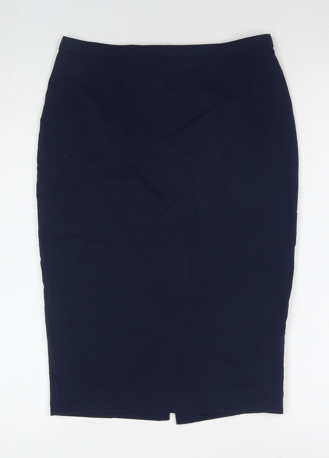 Marks and Spencer Womens Blue Polyester Straight & Pencil Skirt Size 8 Zip