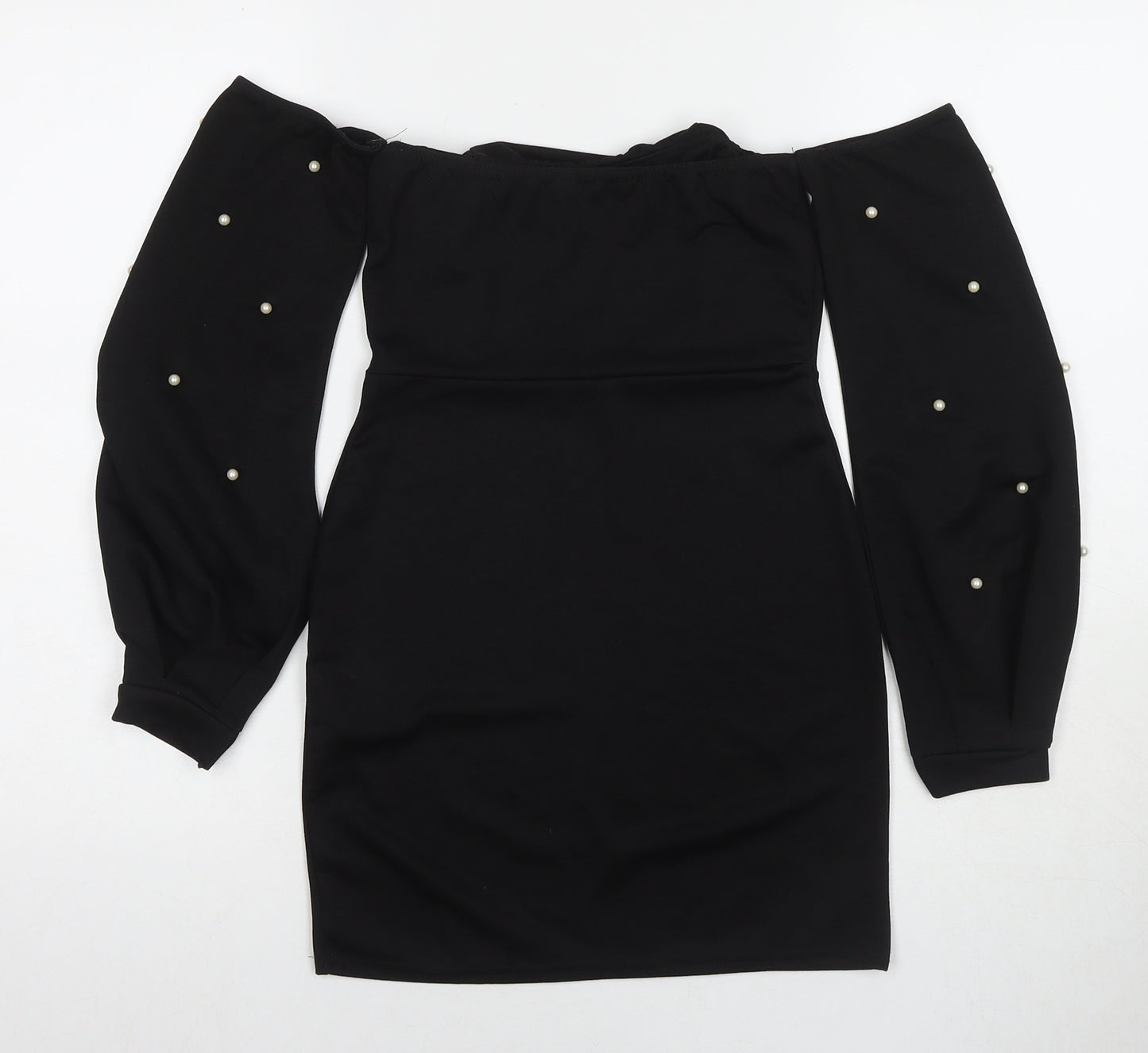 Boohoo Womens Black Polyester Bodycon Size 8 Off the Shoulder Pullover - Strapless