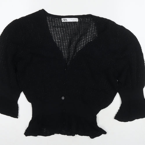 Zara Womens Black V-Neck Polyester Cardigan Jumper Size L