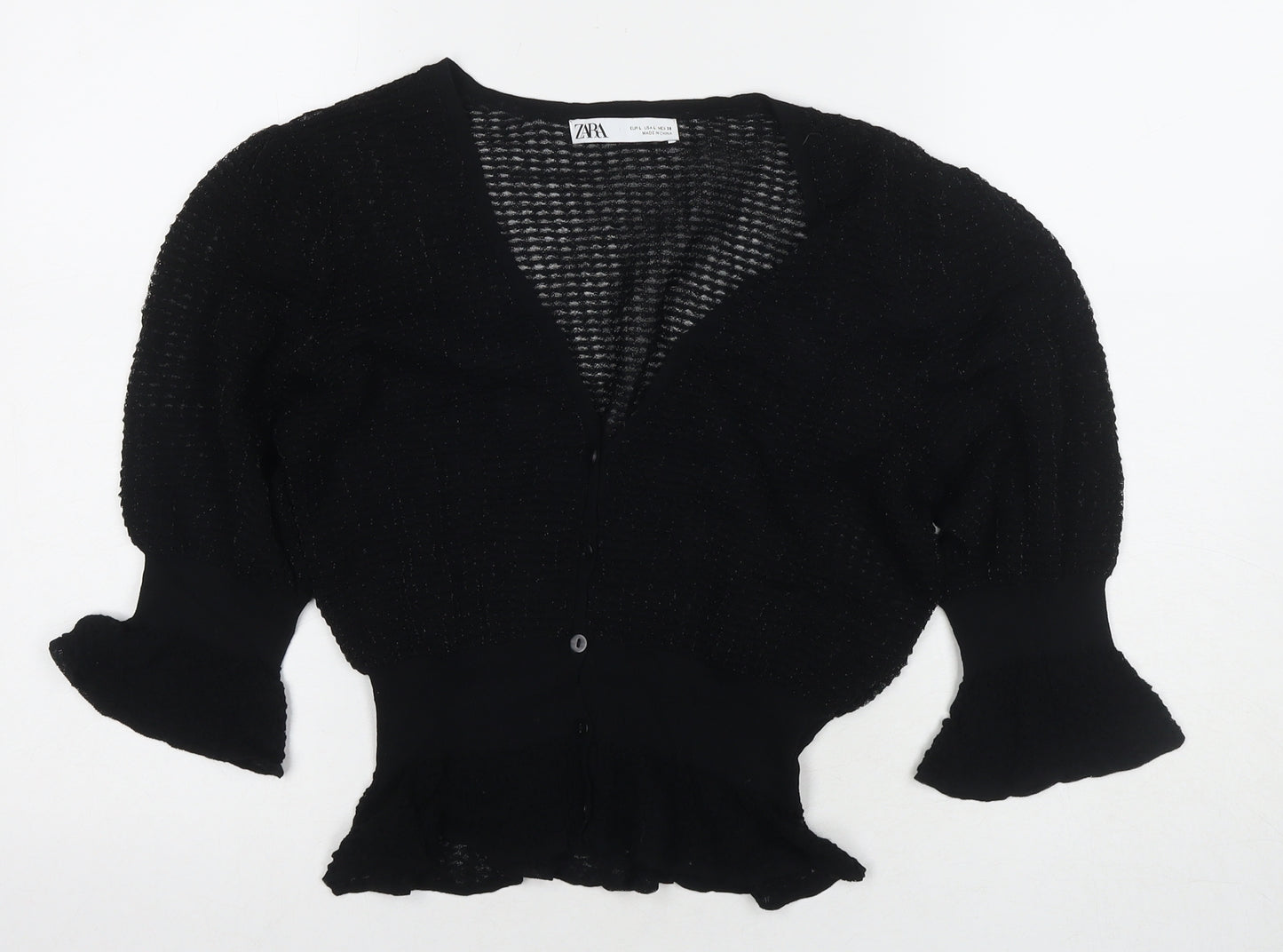 Zara Womens Black V-Neck Polyester Cardigan Jumper Size L