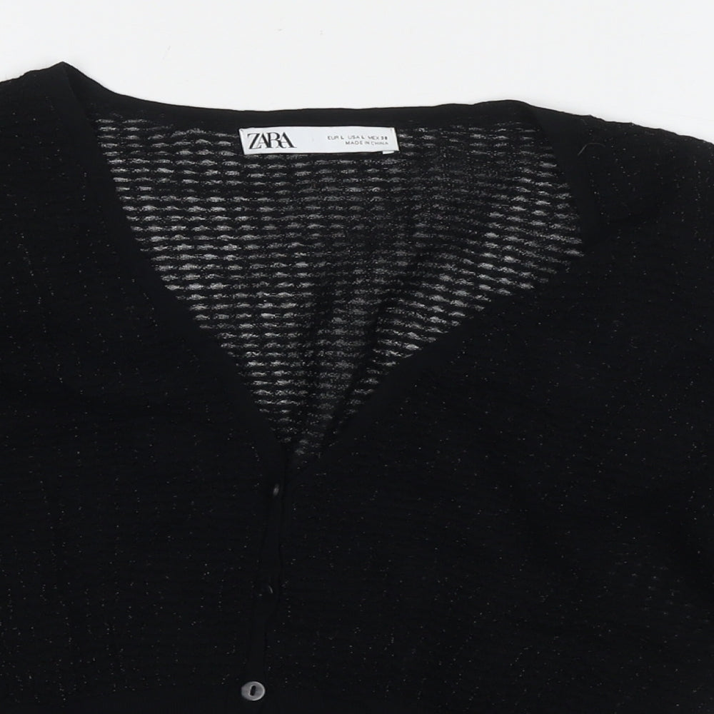 Zara Womens Black V-Neck Polyester Cardigan Jumper Size L