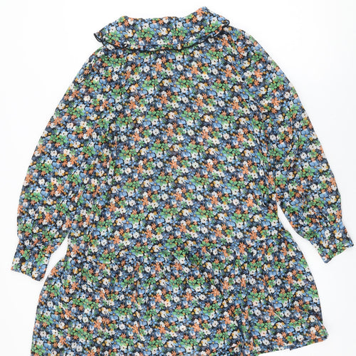 New Look Womens Multicoloured Floral Polyester Shift Size 8 Collared Button