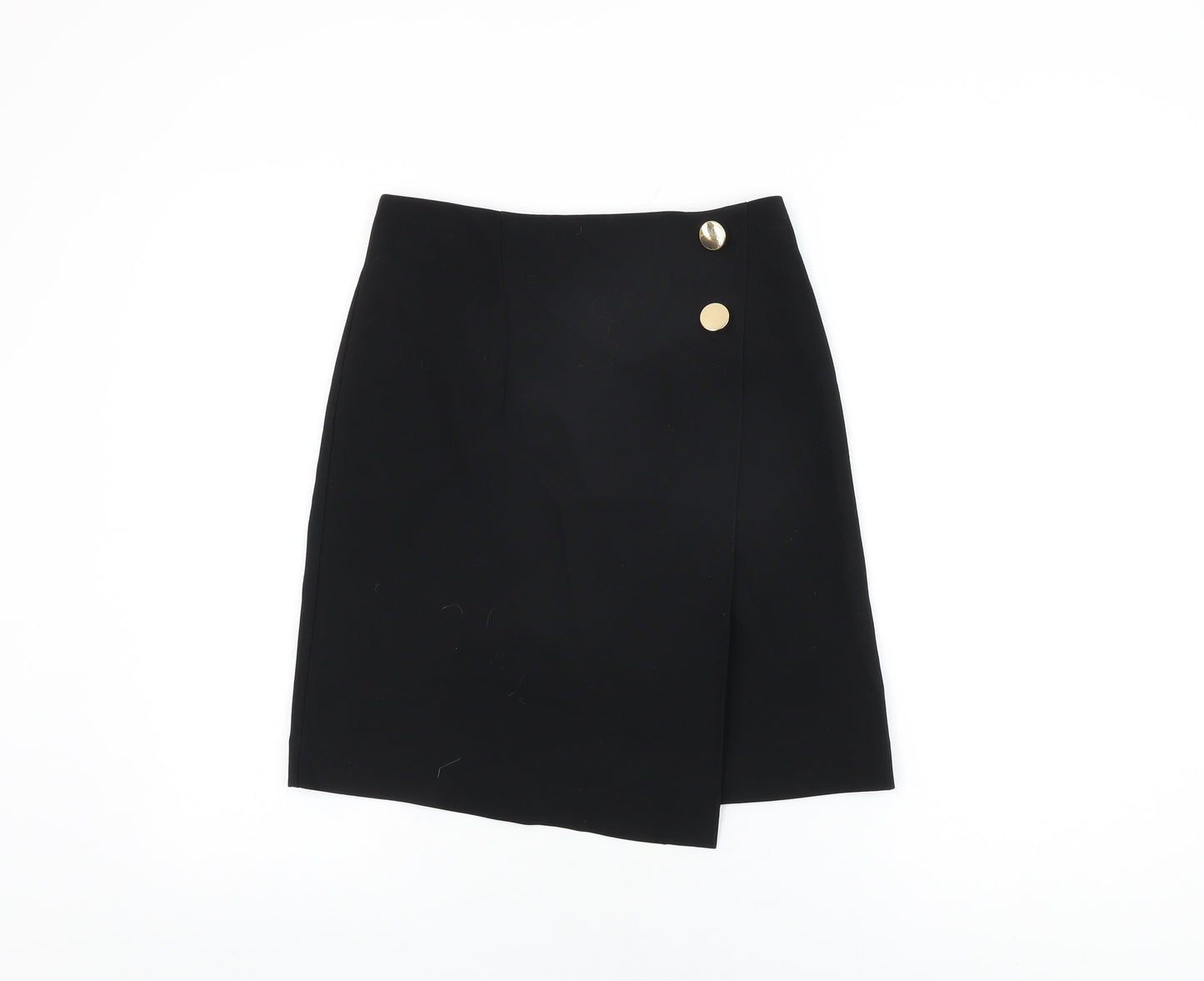 Marks and Spencer Womens Black Polyester A-Line Skirt Size 8 Zip