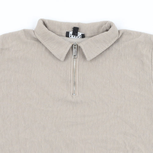 Boohoo Mens Beige Polyester Polo Size L Collared Zip