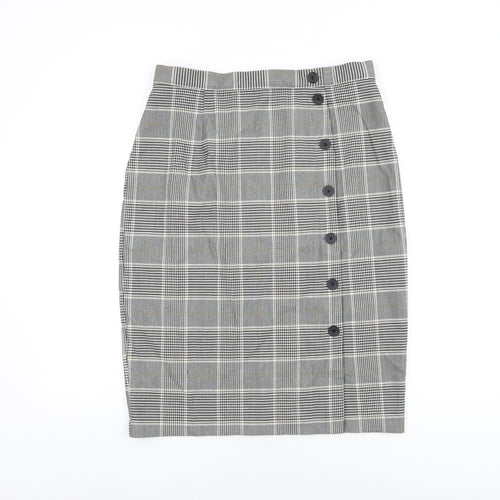 H&M Womens Grey Plaid Polyester Straight & Pencil Skirt Size 14 Zip