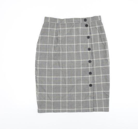 H&M Womens Grey Plaid Polyester Straight & Pencil Skirt Size 14 Zip