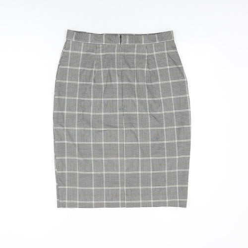 H&M Womens Grey Plaid Polyester Straight & Pencil Skirt Size 14 Zip