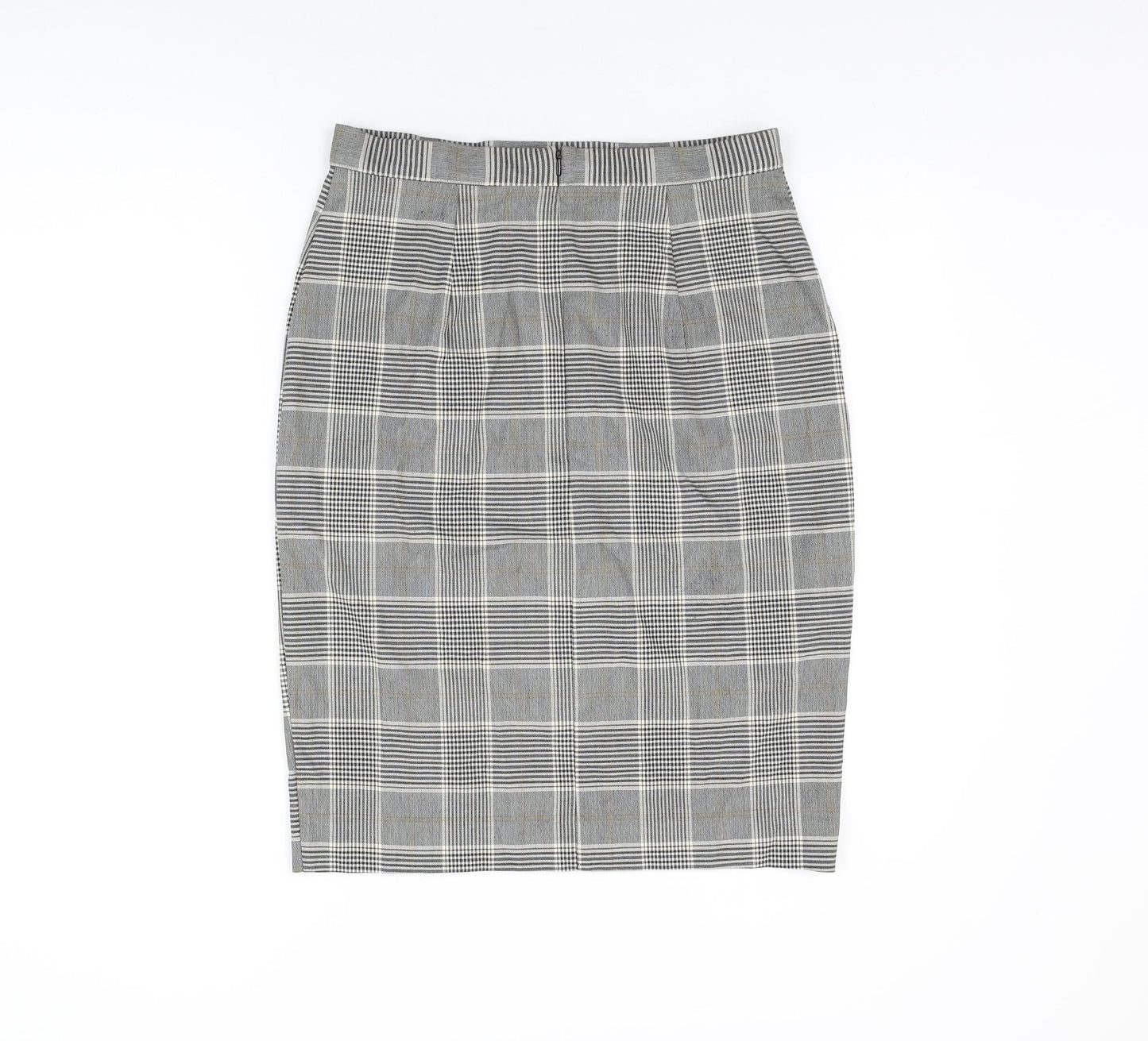 H&M Womens Grey Plaid Polyester Straight & Pencil Skirt Size 14 Zip