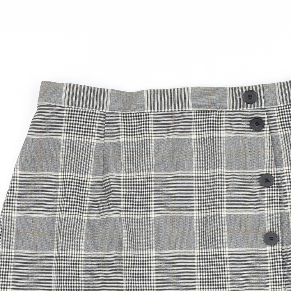 H&M Womens Grey Plaid Polyester Straight & Pencil Skirt Size 14 Zip