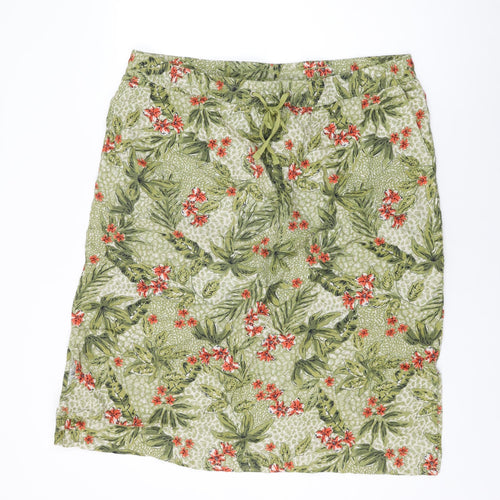 Isle Womens Green Floral Viscose Flare Skirt Size 22 Drawstring