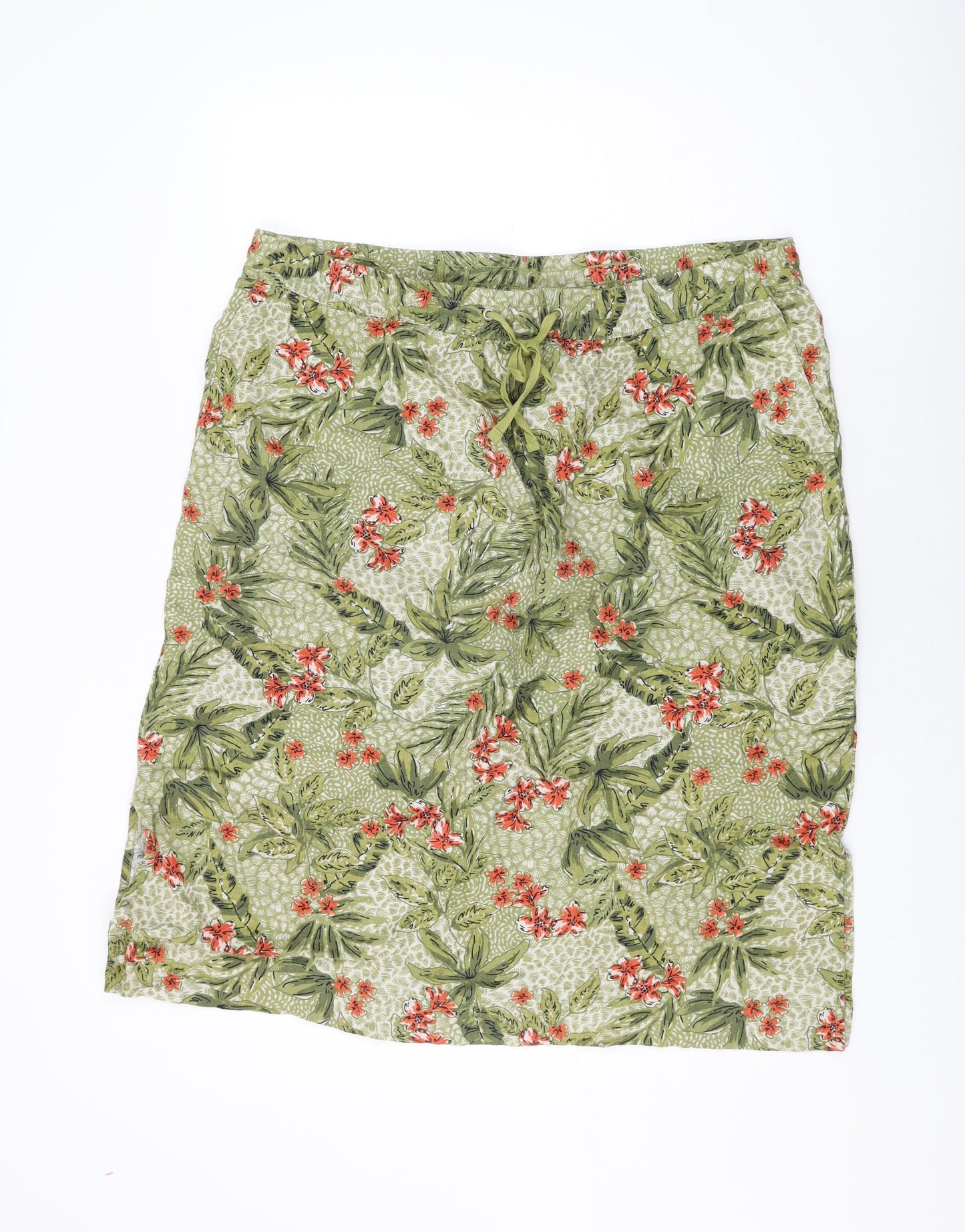 Isle Womens Green Floral Viscose Flare Skirt Size 22 Drawstring