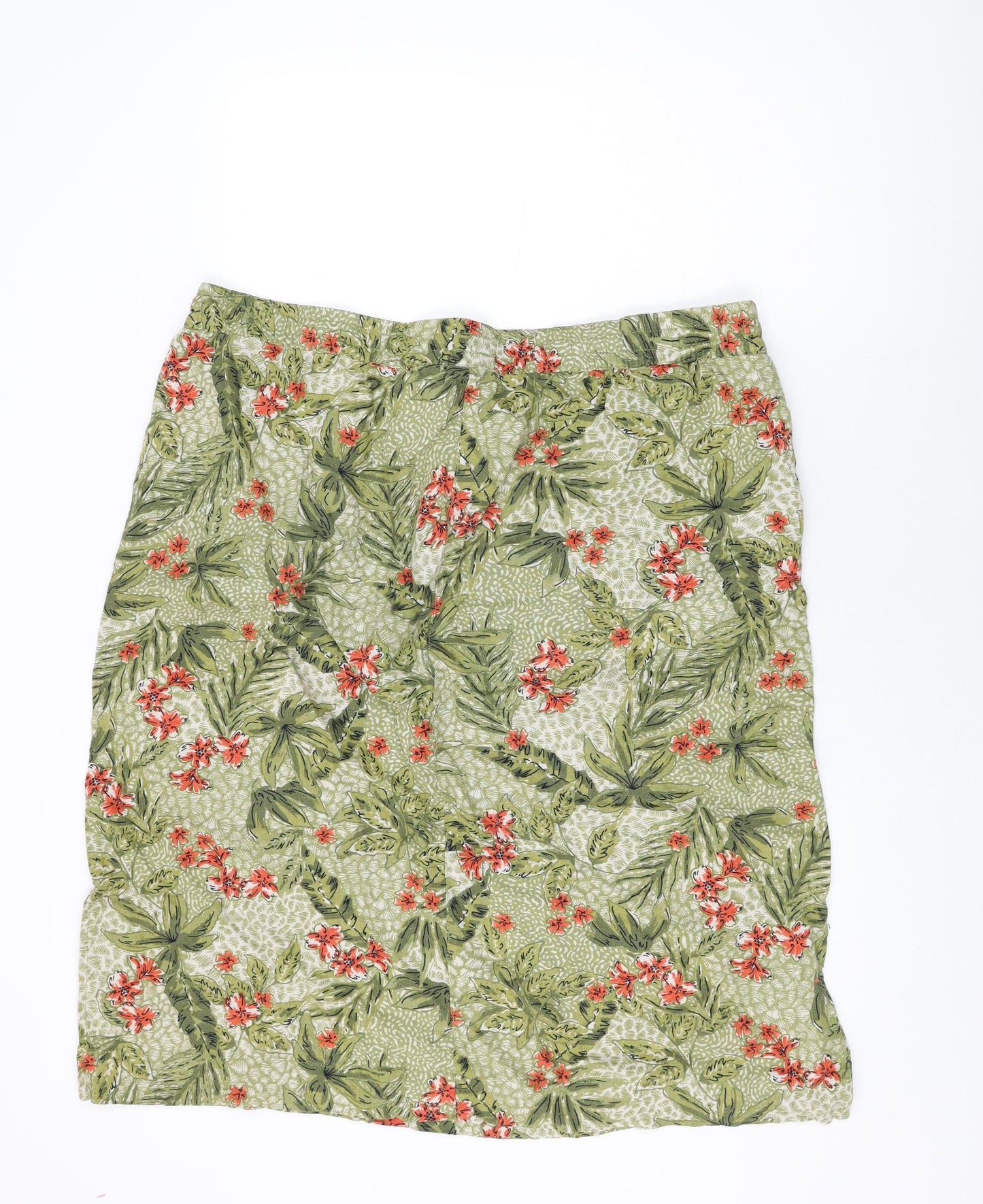 Isle Womens Green Floral Viscose Flare Skirt Size 22 Drawstring