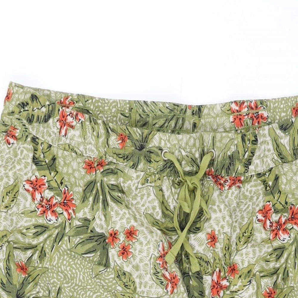 Isle Womens Green Floral Viscose Flare Skirt Size 22 Drawstring