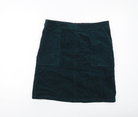 White Stuff Womens Green Cotton A-Line Skirt Size 14 Zip