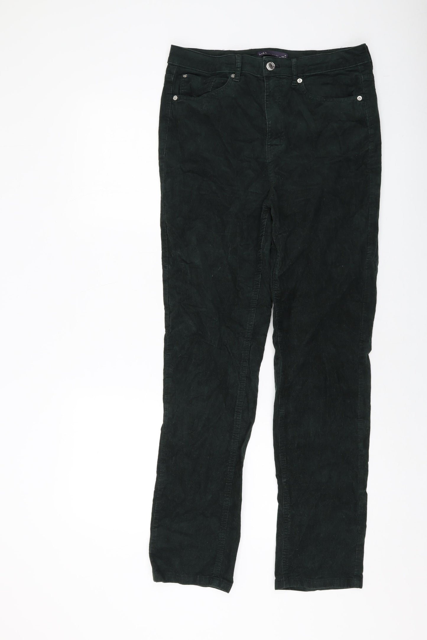 Marks and Spencer Womens Green Cotton Trousers Size 12 L29 in Regular Button